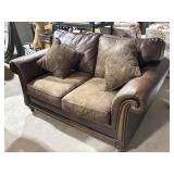 Bonded Leather/vinyl loveseat, 2 throw pillows