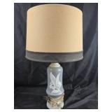 Gray Ceramic Table Lamp With Floral Design