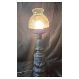 Cast Metal Table Lamp With Glass Shade