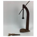 Cast Iron Press Fixture, Wood-Handled Saw