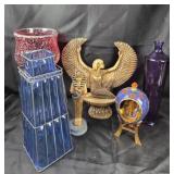 Decorative Glassware, Egyptian Figurines, Blue Vas