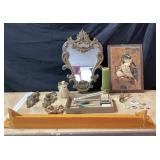 Decorative Mirror, Fishing Floats, Pins, Shelf,