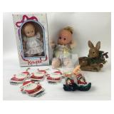 Kewpie Doll, Plush Deer, Christmas Ornaments