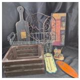 Wood Crates, Metal Wire Basket, Rustic Decor
