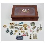 Costume Jewelry Earrings, Pins With Box
