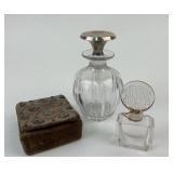 Faberge & Cut Glass Perfume Bottles + Velvet Case