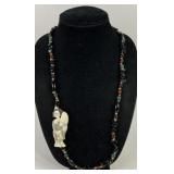 Beaded Necklace with Hand-Painted Geisha Pendant