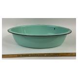 Green Enamelware Basin With Black Rim