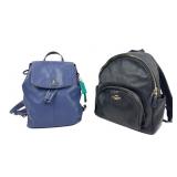 Coach Backpacks: blue, black pebbled leather