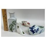 Japanese Porcelain Bud Vase & Boot, Bone China, Cl