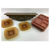 Amber Glass Plates, Melamine Trays, Wall Shelf