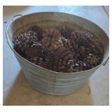 Galvanized Metal Tub with Pine Cones
