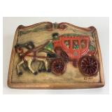 Ceramic Wall Plaque With Horse-Drawn Carriage Desi