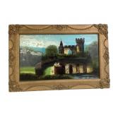 Oil Painting Of Castle Landscape With Ornate Frame