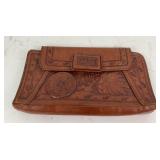 Tooled Leather Clutch Purse With Zip Compartments