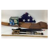 Leki Trekking Poles, Propane Lantern, Flag, Rifle