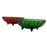 Red Green Pressed Glass Footed Bowls