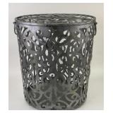 Large Metal Lidded Basket With Cutout Design