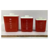 Red Plastic Kitchen Canisters by Lustro Ware