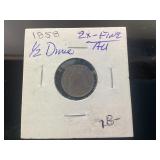 1858 1/2 Dime Ex-Fine/Au