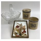 Glass Basket, Schuler Restaurant Crocks, Pressed F
