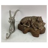 Metallic Lion Sculpture And Gazelle Wall Hook
