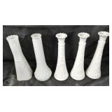 Milk Glass Bud Vases With Textured Patterns