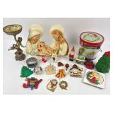 Chalkware Jesus Mary Joseph, Christmas Ornaments,