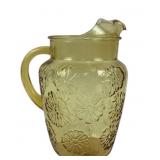 Amber Glass Pitcher With Floral Pattern