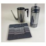 Chrome Pitcher, Cocktail Shaker, Glass Tray
