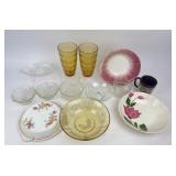 Glass Bowls, Plates, Amber Tumblers, Floral Design
