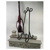 (2) Carved Shelves, Easel, Tassels, Frosted Sconce