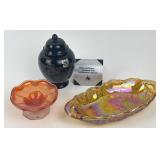 Fenton Silver On Ebony Vase, Iridescent Glass Bowl