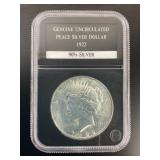 1922 Peace Silver Dollar in Holder, Genuine