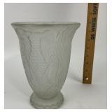 Art Deco Frosted Glass Vase With Floral and Bird R