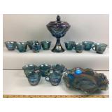 Indiana Glass Iridescent Blue: Compote, Teacups, P
