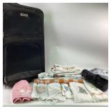 Samsonite Suitcase, Embroidered Linens, Shoes