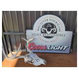 Coors Light Metal Sign, Deer Antler Skull Mount