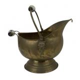 Brass Coal Scuttle With Lion Head Accents