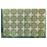 Hand-Stitched Green, Pink, Yellow Quilt
