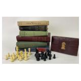 Chess Set With Wooden Box, Hardcover Books