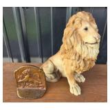 Lion Figurine With Cast Metal Lion Doorstop