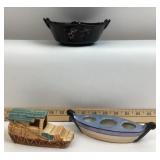 Japanese Porcelain Boats, Black Amethyst Glass Bow