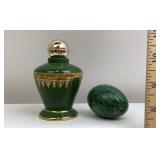 Limoges France Porcelain Perfume Bottle, Green Sto