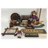 Dolls, Rocking Horse, Sewing Items, Signs