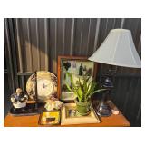 Home Decor Items with Wall Clock, Lamp, Figurine