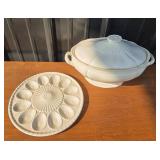 White Ceramic Tureen With Lid, Deviled Egg Tray