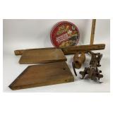 Wooden Kraut Cutter, Shoe Form, Metal Skates
