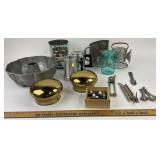 West Bend Baking Pan, Coffee Tin, Glass Marbles, S