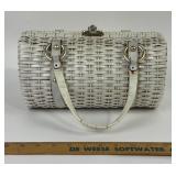 White Wicker Handbag With Metal Clasp